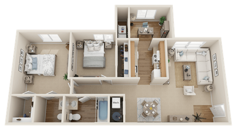 Meadows at Green Tree Apartments 2 Bed 1.5 Bath Floor Plan